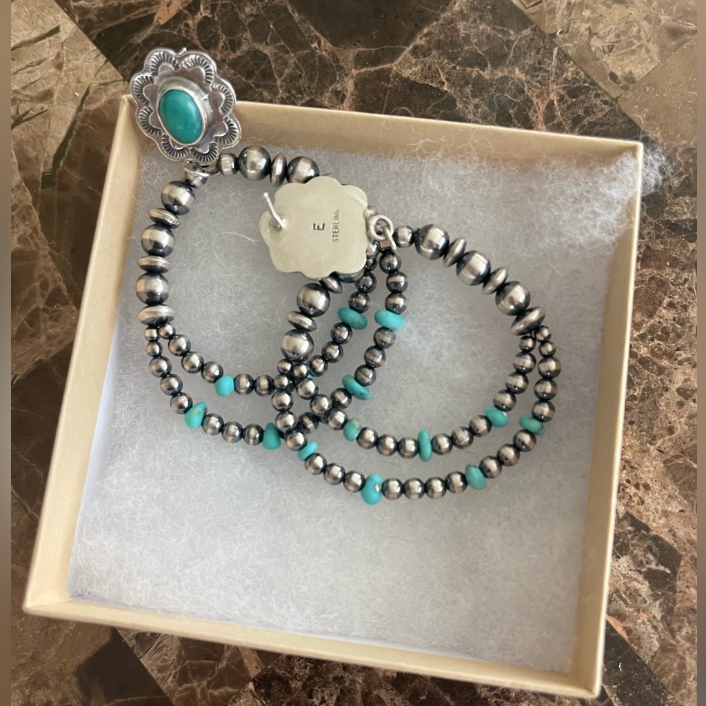 Gorgeous 'Turquoise Trail' Sterling Pearl Drops - Campitos & Kingman’